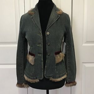 Denim & Faux Fur Jacket • Ribbon & Lace Detail